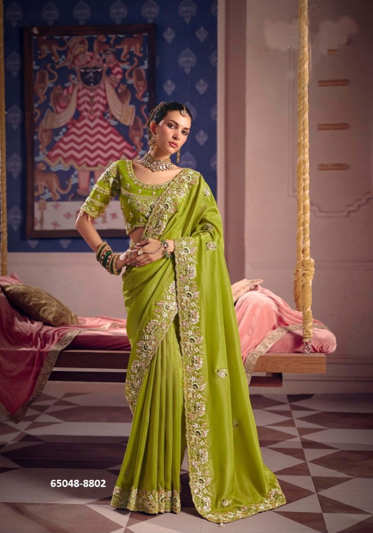 Stunning Lime Green Viscose Sari with blouse