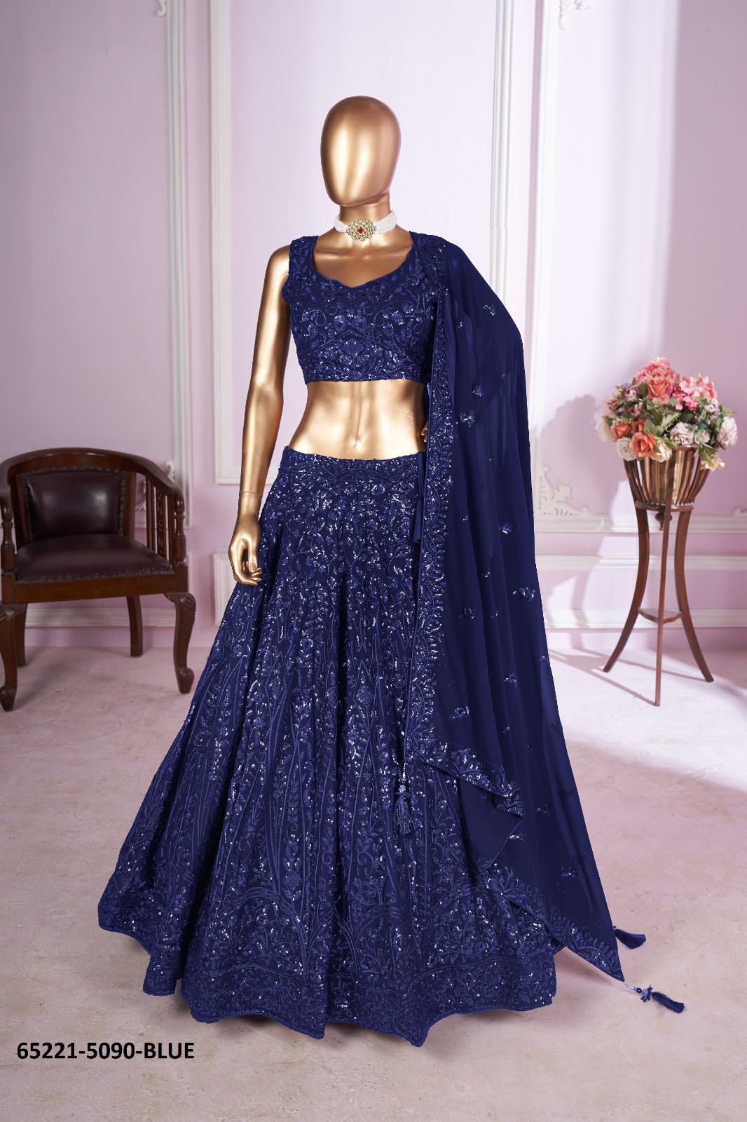 Beautiful royal blue sequins lahengha choli