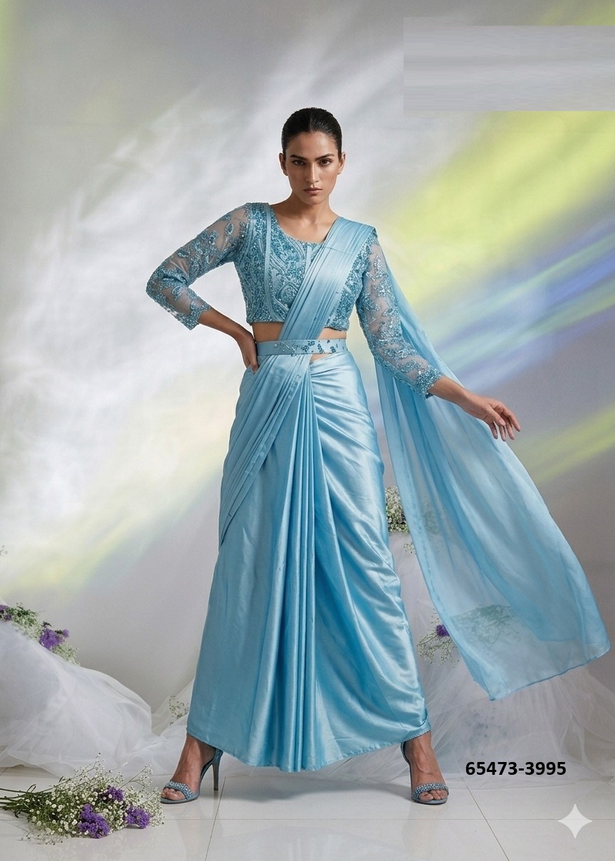 Amazing Baby blue ready to wear sari
