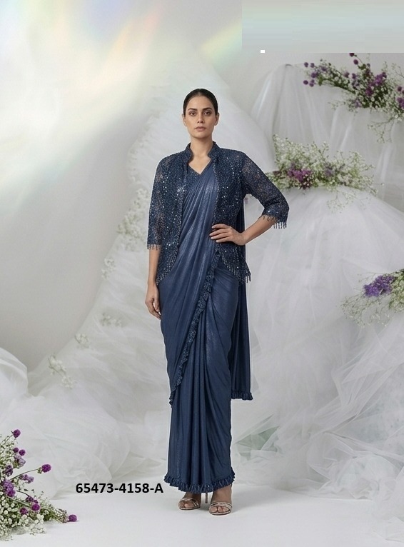 Beautiful navy blue ready to wear sari with blazer