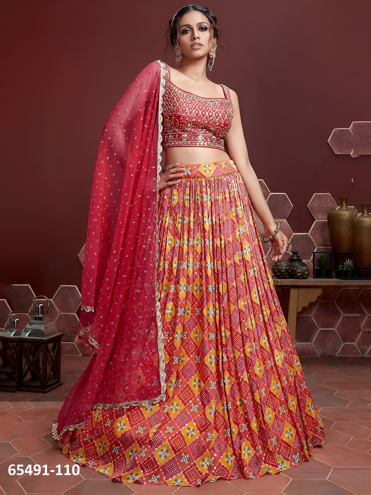 Pretty Red Lahengha Choli