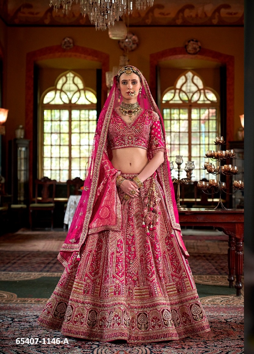 Magnificent  Magenta Pink Wedding Lahenga With  Two Dupatta