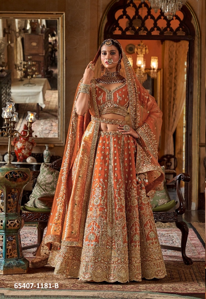 Beautiful Rusty Orange wedding  Lahenga comes with two dupatta