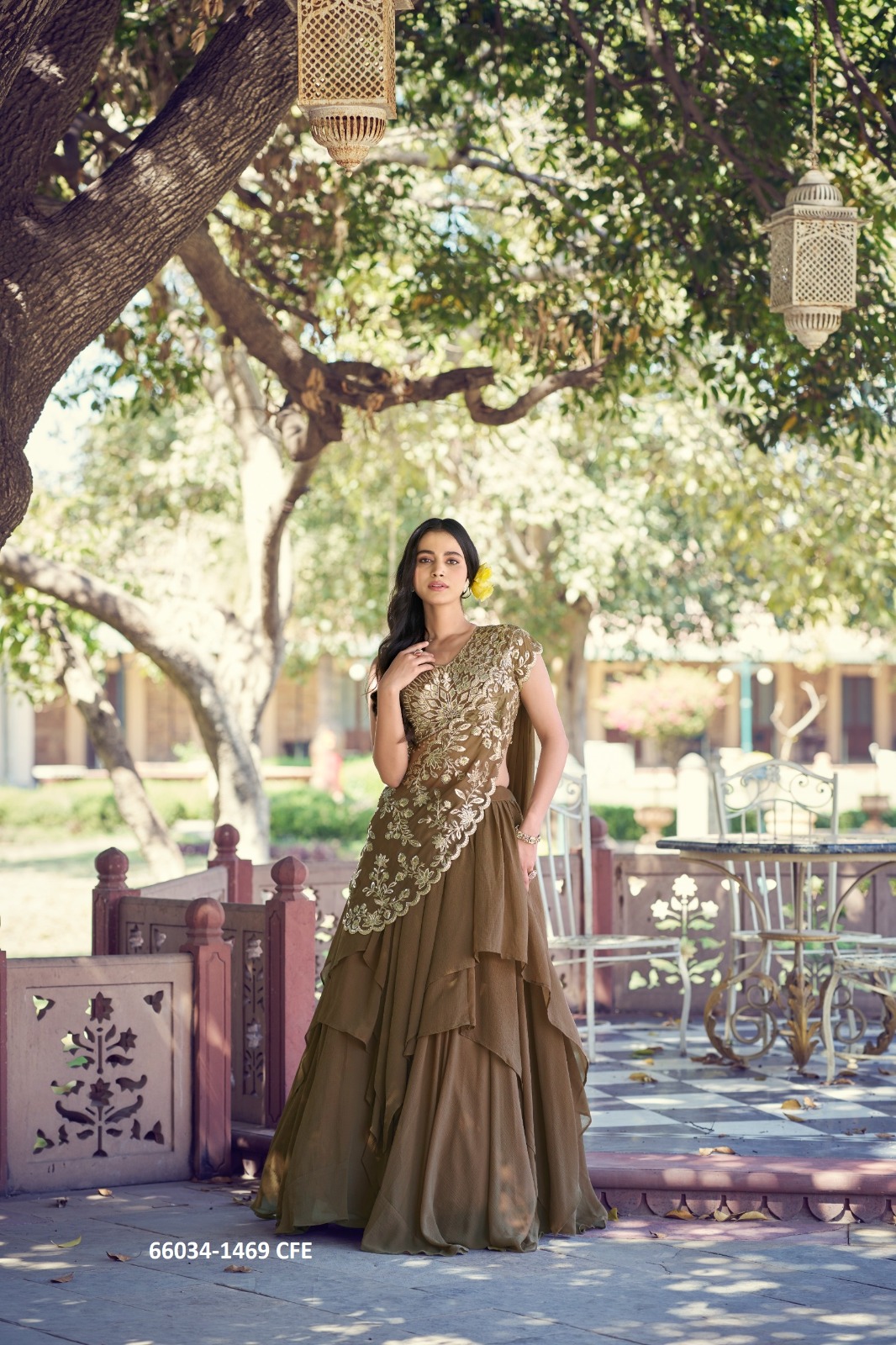 Stunning Brown Indo western lahengha