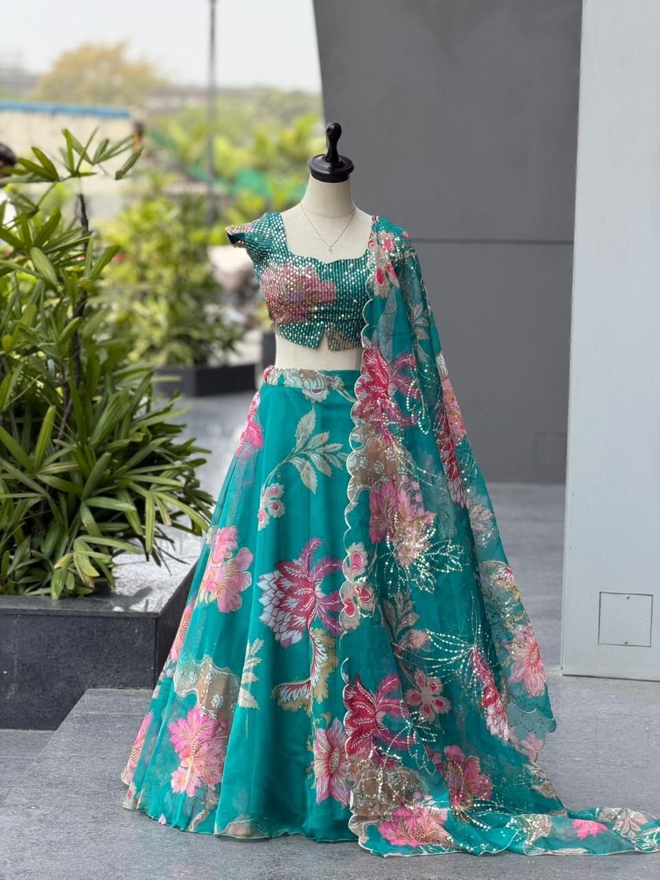 Turquoise Amazing Floral Lahenga choli