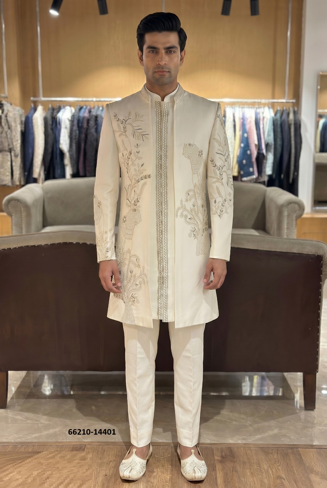 Mens 3 Piece Jodhpuri Sui In Off White