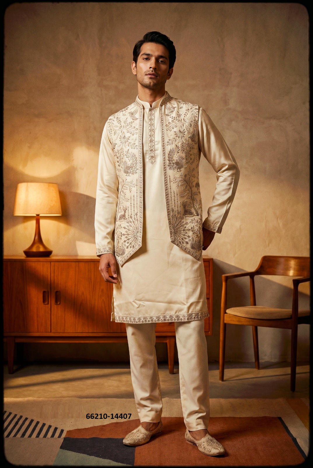 3 Piece mens Cream Kurta set