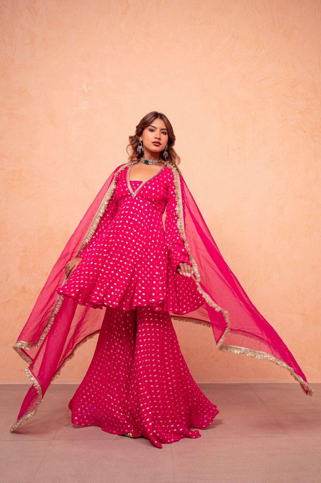Stunning Hot Pink Sharara Suit With Dupatta