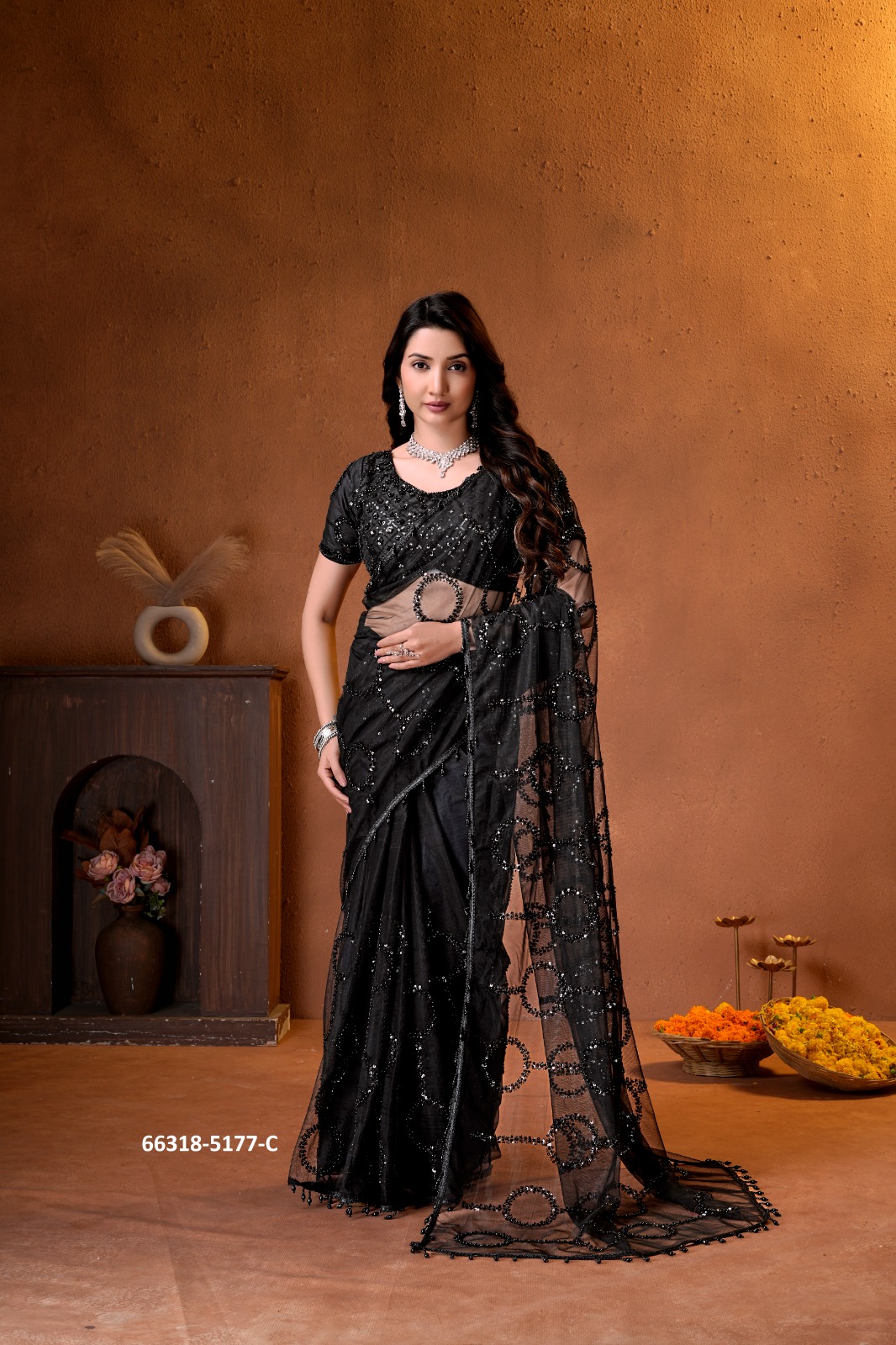 Amazing sequin Net Sari With Blouse