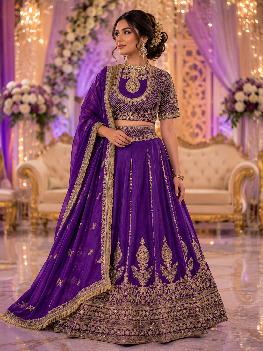 Stunning Purple Lahenga Choli with Dupatta