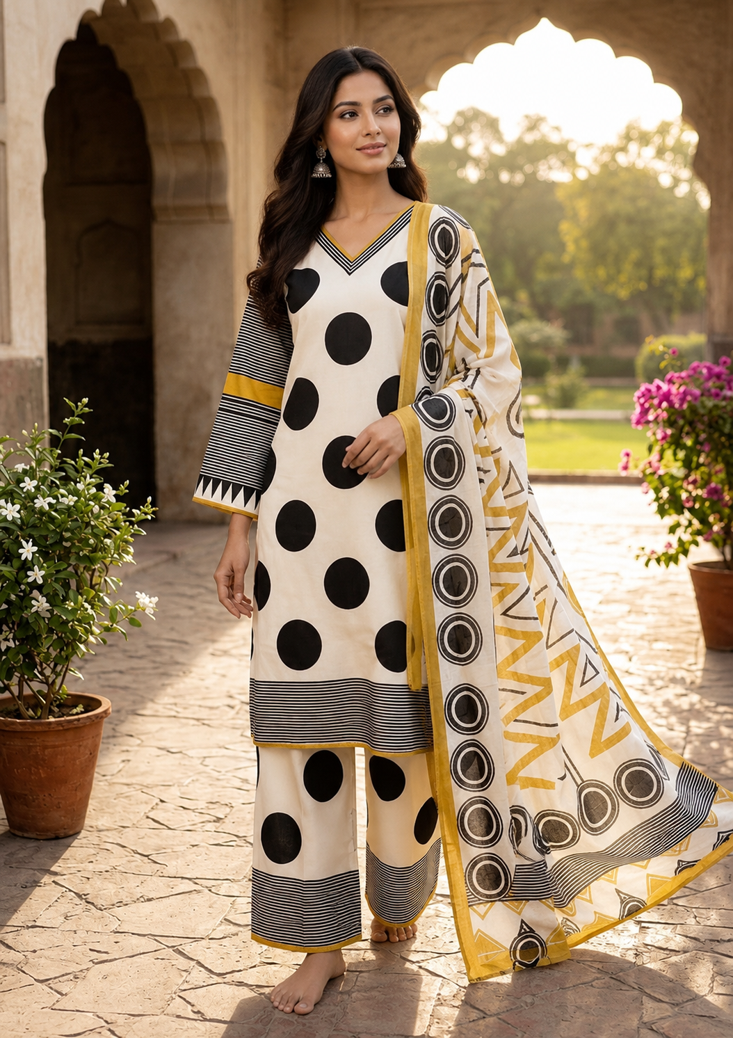 Make a statement with timeless elegance in our black and white Polka Dot Pallazo Suit