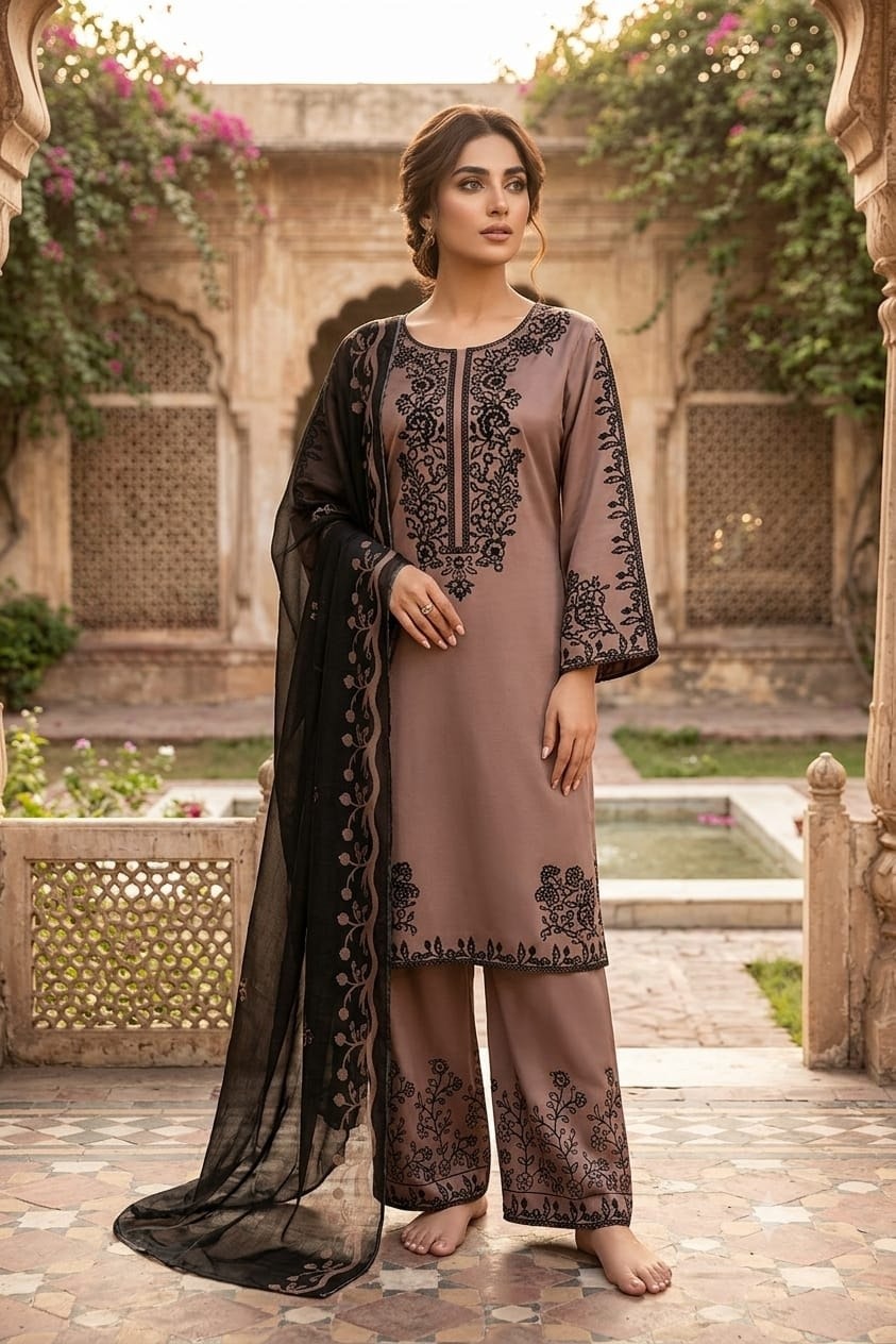 Gorgeous Earth Brown  And Black Pallazo Suit